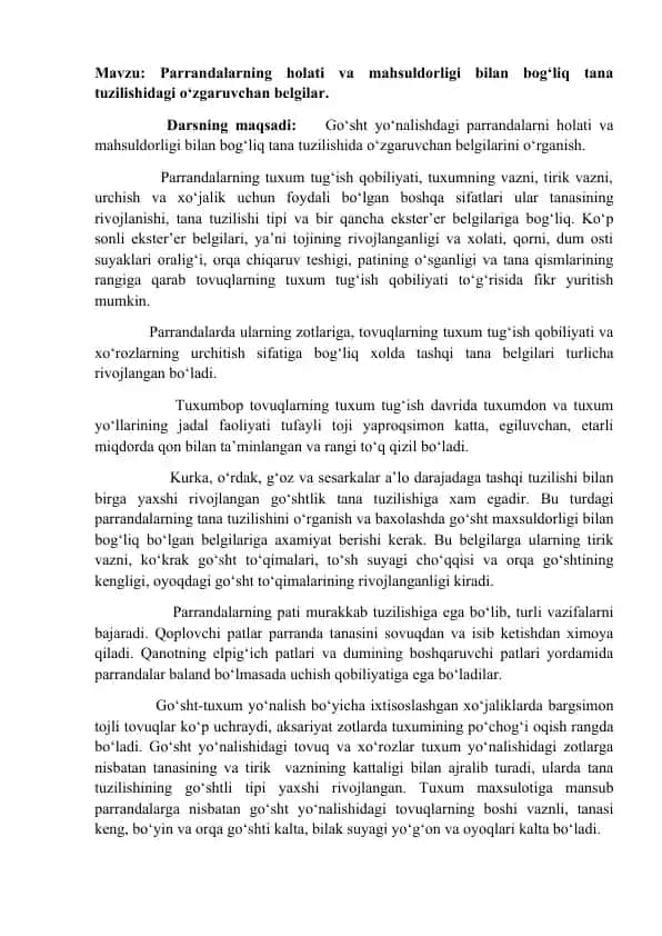 Parrandalar tana tuzilishi