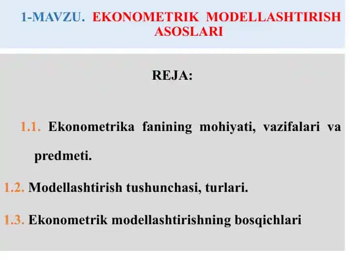 Ekonometrik Modellashtirish Asoslari