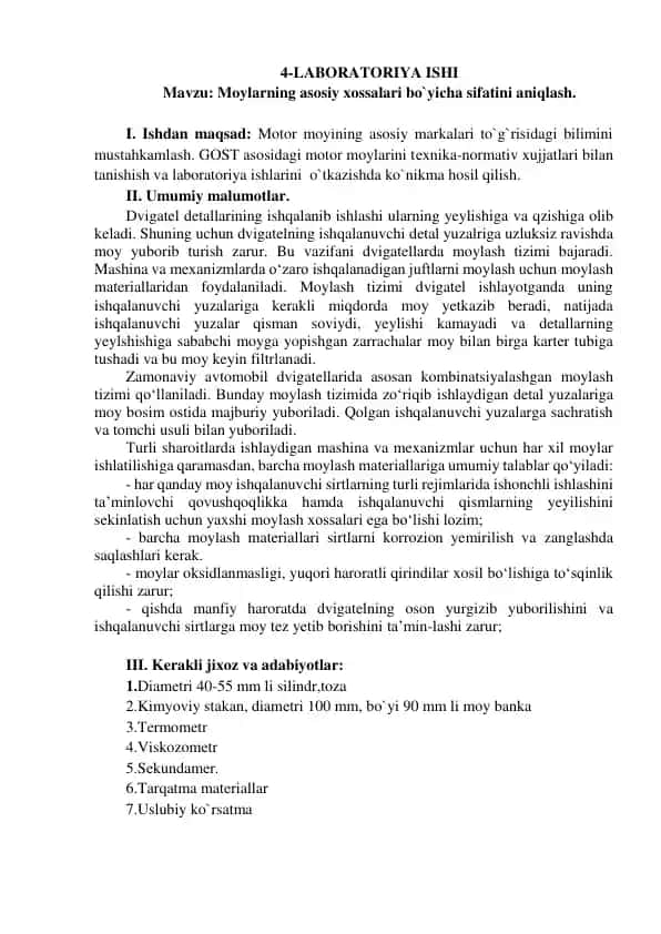 Laboratoriya ishi - Moylar.