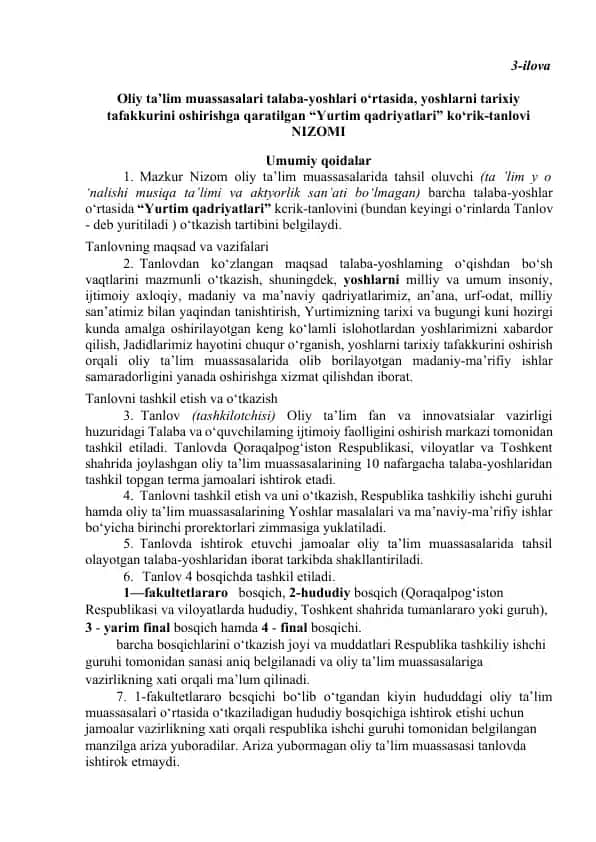 "Yurtim qadriyatlari" ko‘rik-tanlovi