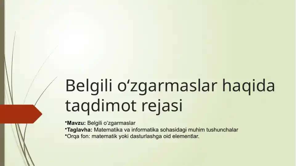 Belgili o‘zgarmaslar haqida taqdimot rejasi