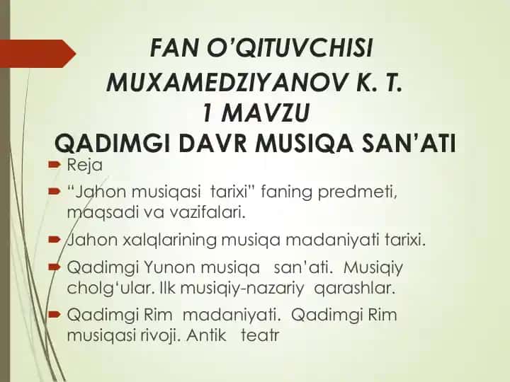 qadimgi davr musiqa san`ati