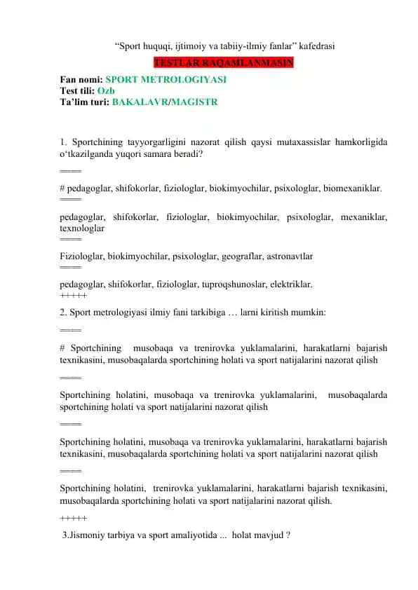 Sport Metrologiyasi