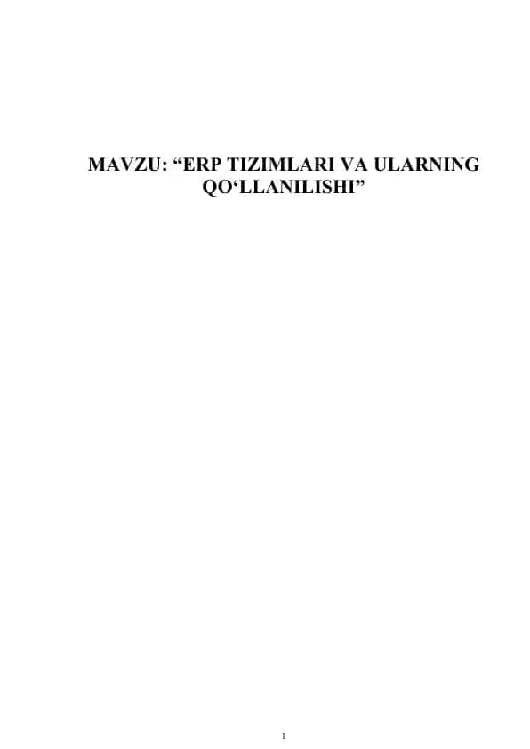 "ERP Tizimlari va Ularning Qo‘llanilishi"