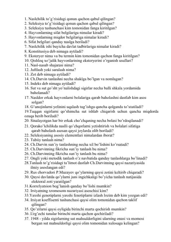 Seleksiya to'g'risidagi qonunlar