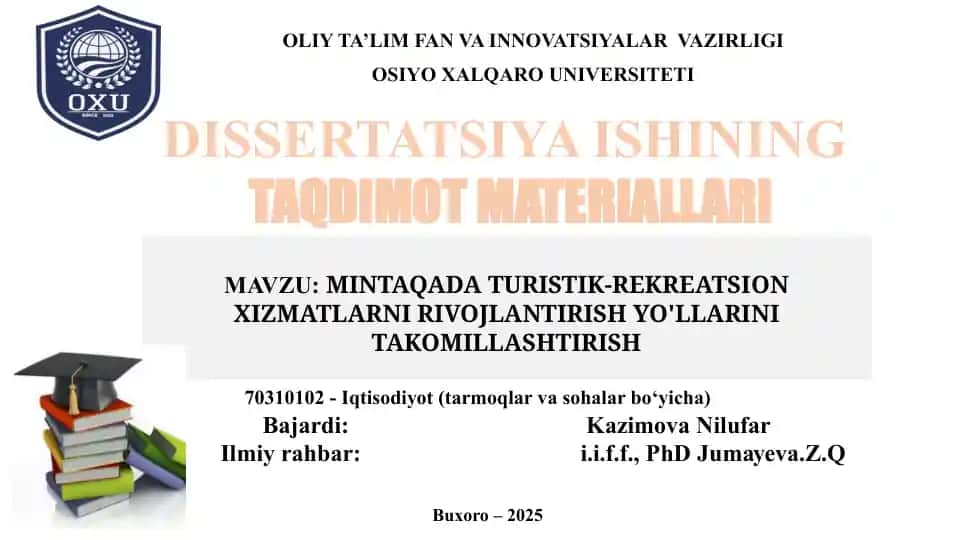MINTAQADA TURISTIK-REKREATSION XIZMATLARNI RIVOJLANTIRISH YO'LLARINI TAKOMILLASHTIRISH
