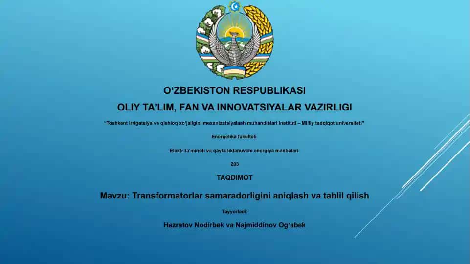 Transformatorlar samaradorligini aniqlash va tahlil qilish