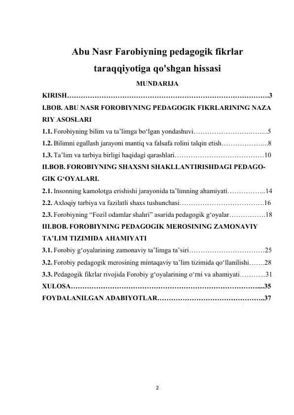 Abu Nasr Farobiyning pedagogik fikrlar taraqqiyotiga qo'shgan hissasi