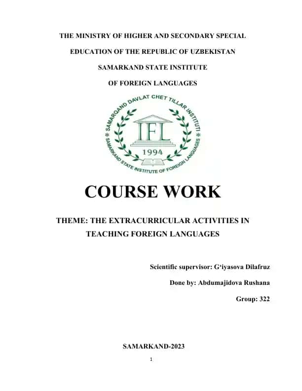 Course Work on Extracurricular Activities in Teaching Foreign Languages