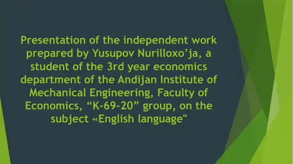 Presentation of the independent work on the subject of "English language"