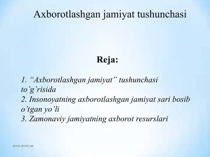 Axborotlashgan jamiyat tushunchasi