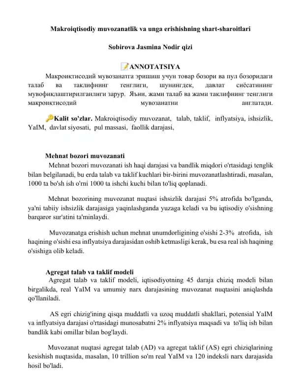 Mehnat bozori muvozanati