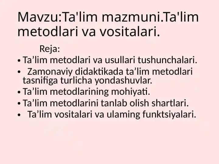 Ta'lim Metodlari va Vositalari