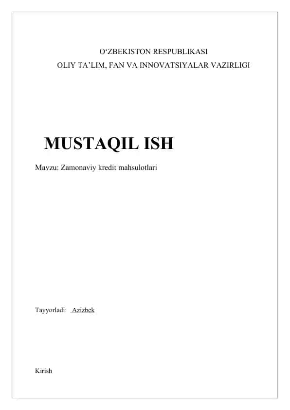 Zamonaviy kredit mahsulotlari