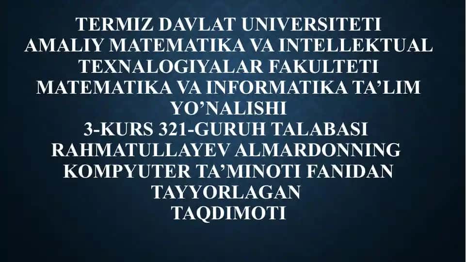 Kompyuter ta'minoti fanidagi axborotni saqlash