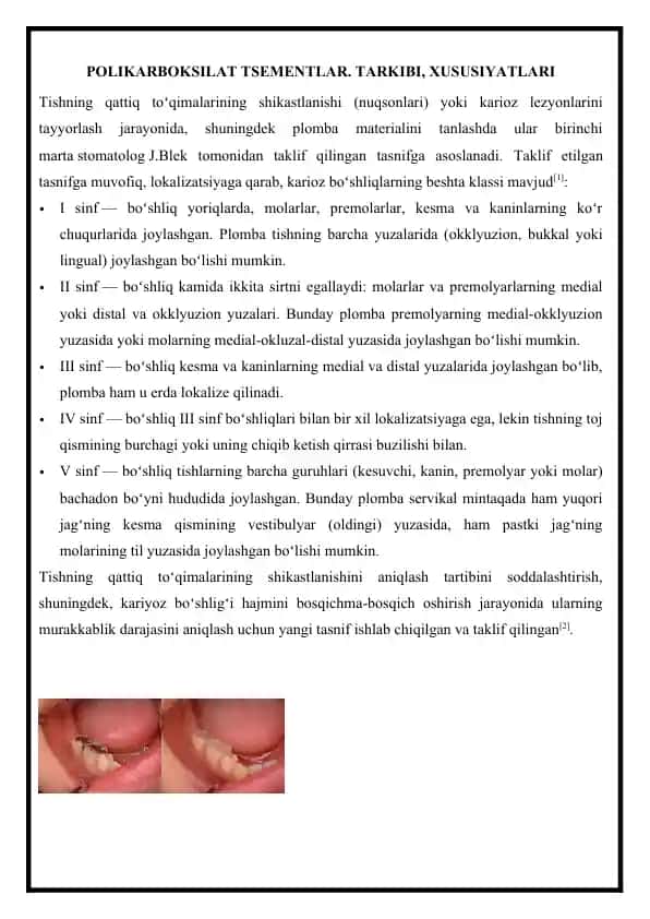 POLIKARBOKSILAT TSEMENTLAR