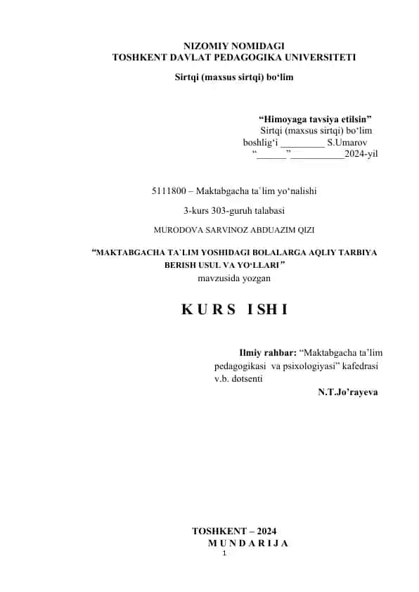"MAKTABGACHA TA`LIM YOSHIDAGI BOLALARGA AQLIY TARBIYA BERISH USUL VA YO‘LLARI"