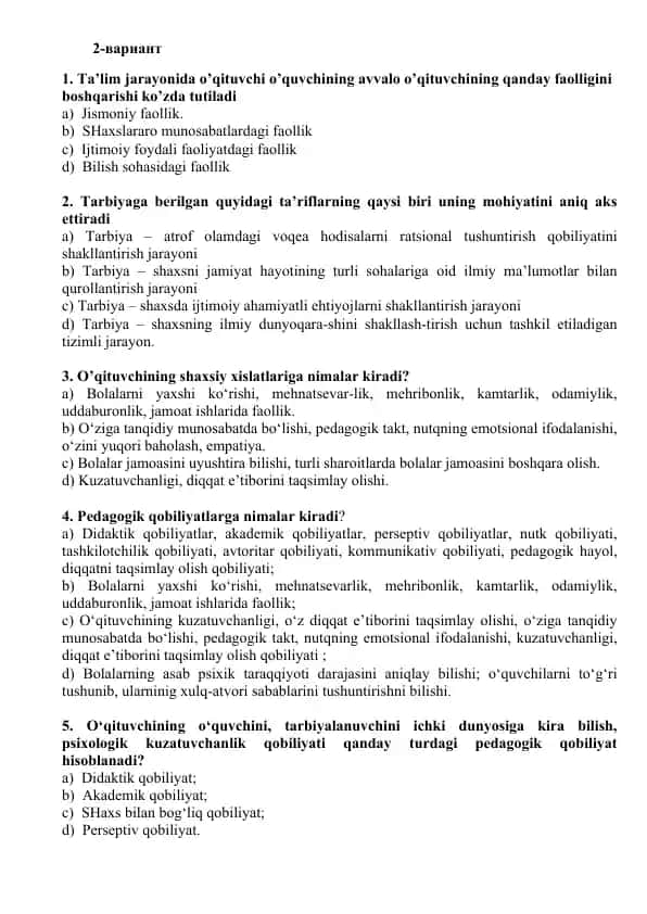 Ta’lim jarayoniida o’qituvchi o’quvchining avvalo