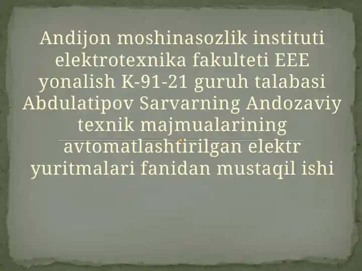 Frezerlik dasgohlarni avtomatlashtirilgan elektr yuritmasini o‘rganish