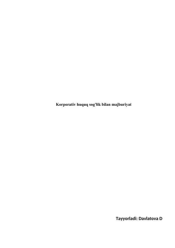Korporativ huquq sog'lik bilan majburiyat