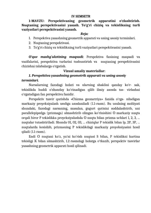 Perspektiva fanining geometrik apparati