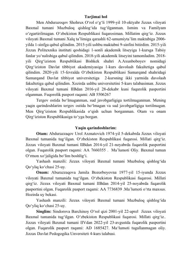 Shohrux Abdurazoqovning Bioqrafiyasi