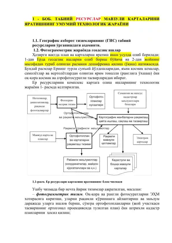 Географик ахборот тизимлари учун табиий ресурсларни ўрганиш