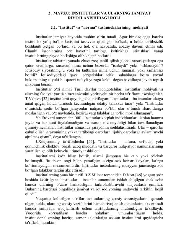 Institutlar va Ularning Jamiiyat Rivojlanishidagi Roli