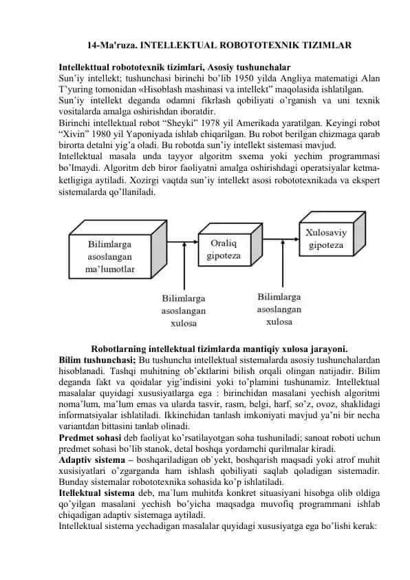 Intellektual robototexnik tizimlari