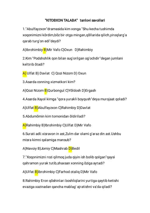 "KITOBXONTALABA" tanlovisi vaollari