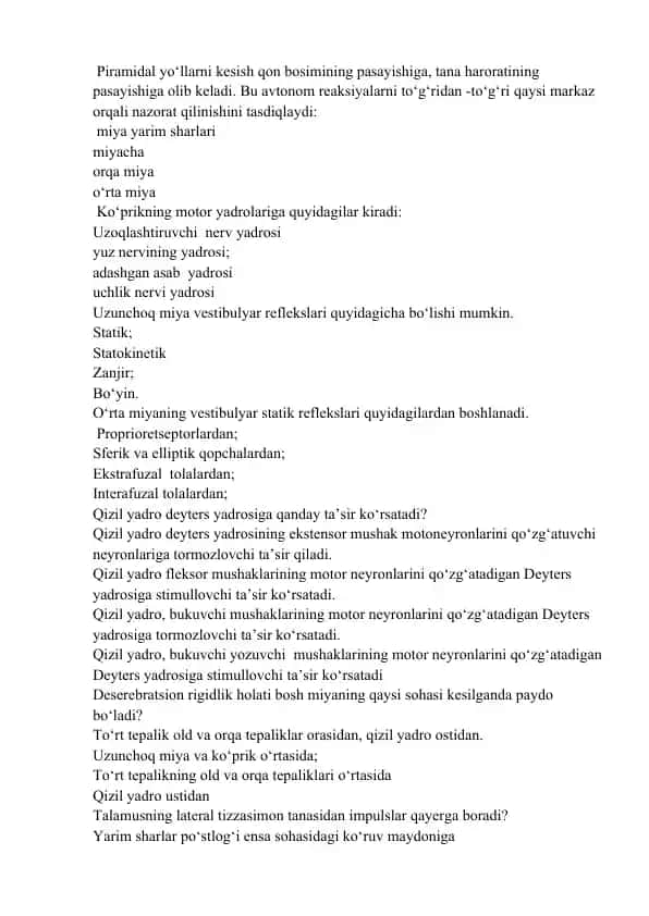 Vestibulyar sistemning funktsiyalari