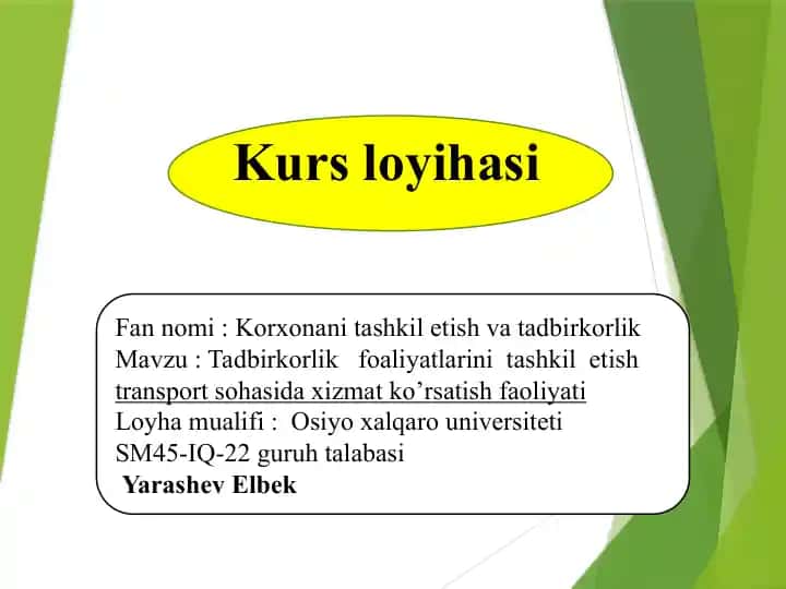 Transport Biznesi va Tadbirkorlik