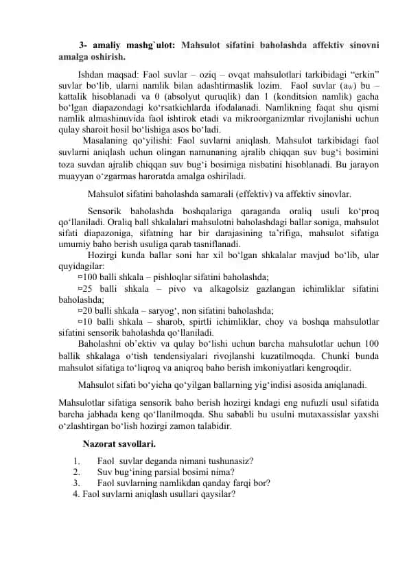 Faol suvlar tarkibidagi “erkin” suvlar