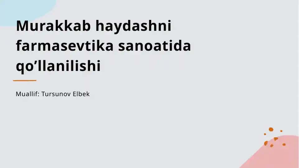 Kompleks distilyatsiya texnologiyalari farmasevtika sanoatida