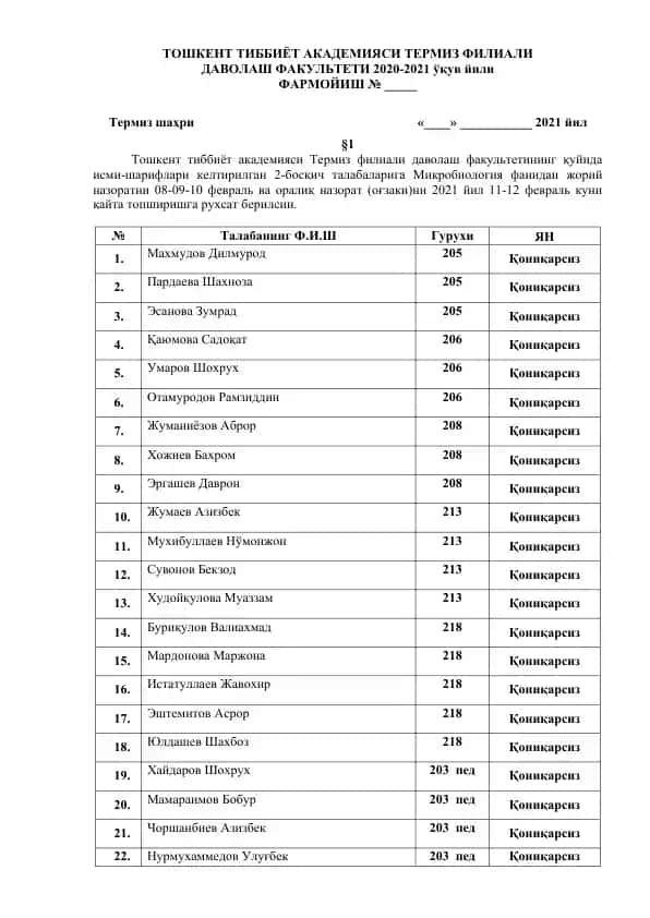 Mikrobiologiya fanidan joriy nazorat