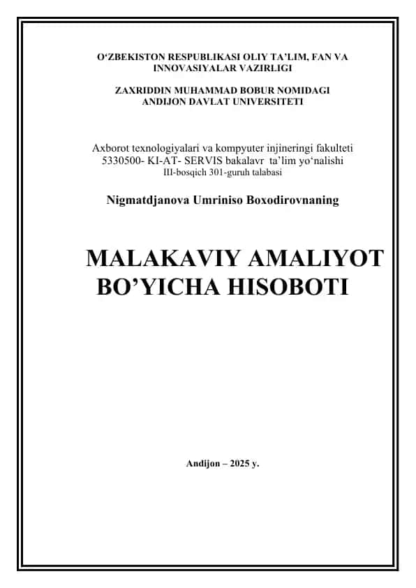 IT MUTAXASISLARI TASNIFI HISOBOTI