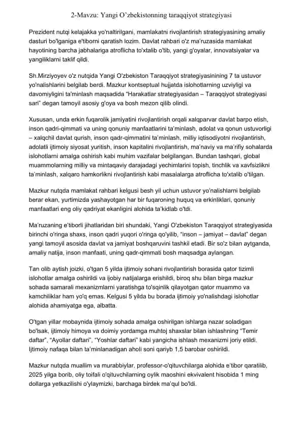 Yangi O’zbekistonning taraqqiyot strategiyasi