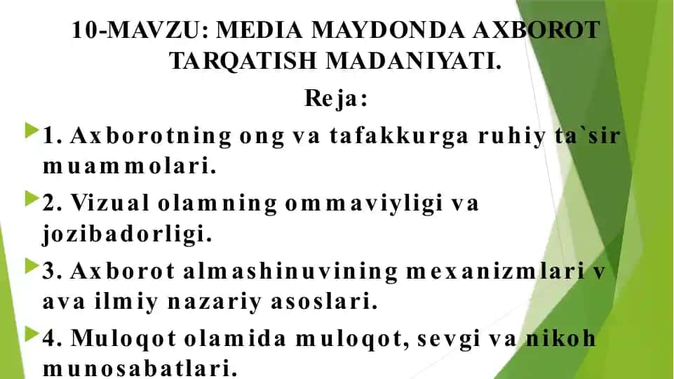 Media maydonida axborot tarqatish madaniyatiga oid