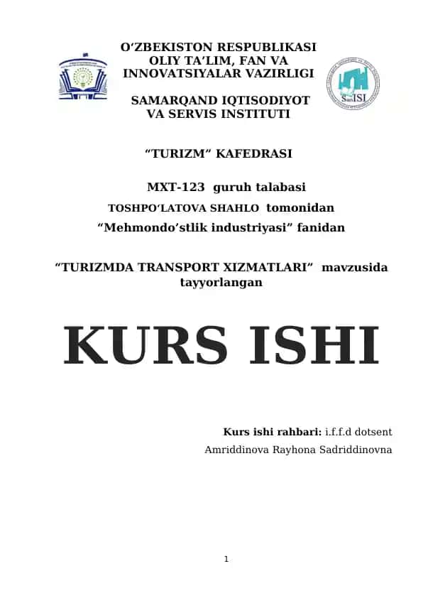 TURIZMDA TRANSPORT XIZMATLARI