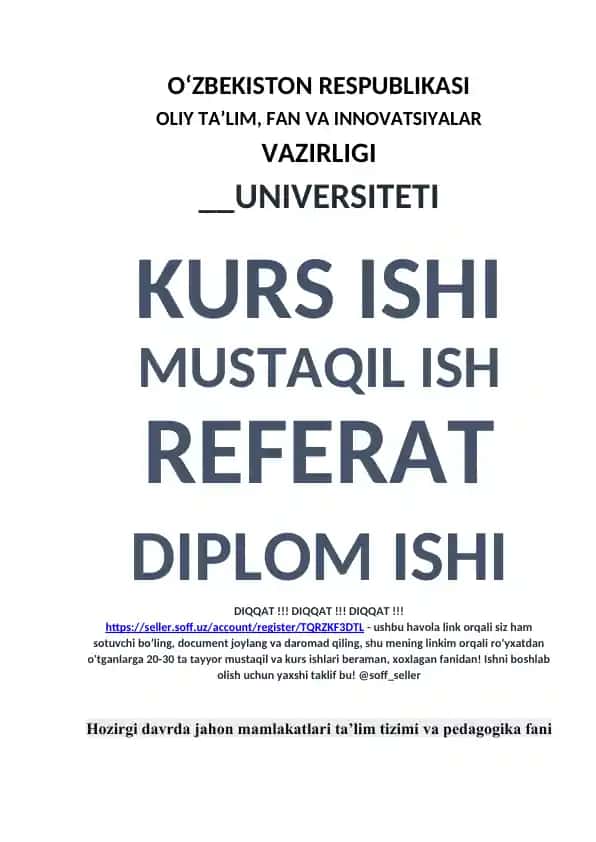 Hozirgi davrda jahon mamlakatlari ta’lim tizimi (Referat)