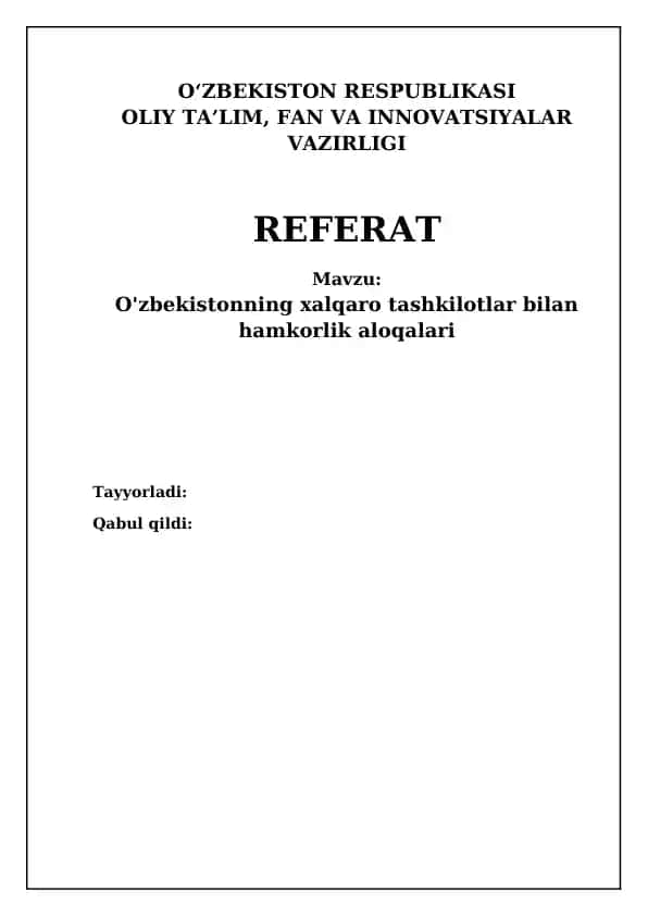 O'zbekistonning xalqaro tashkilotlar bilan hamkorlik aloqalari