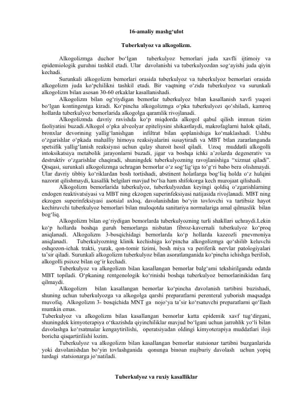 Tuberkulyoz va Alkogolizm