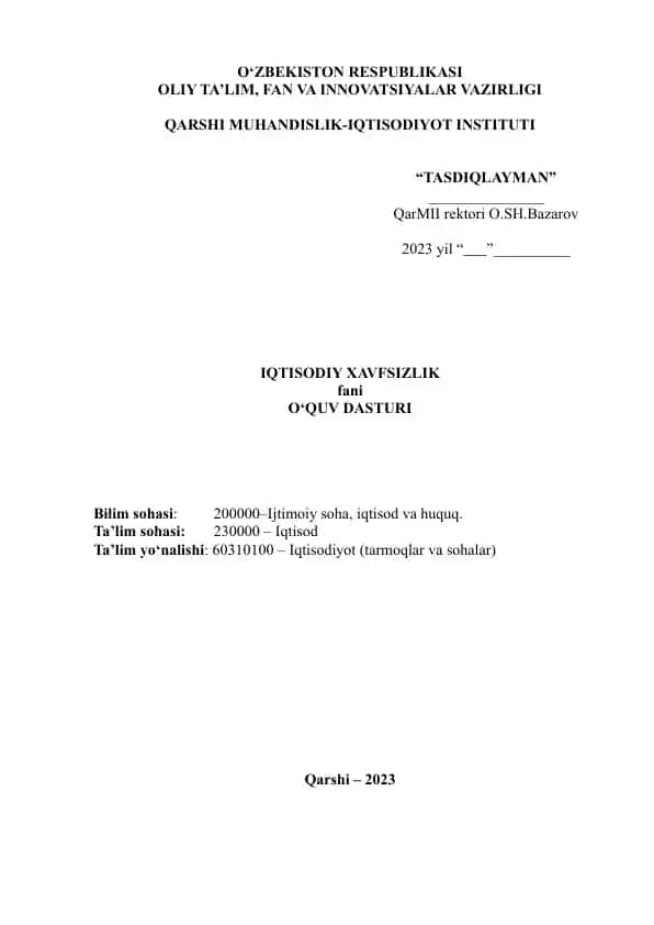 Iqtisodiy Xavfsizlik