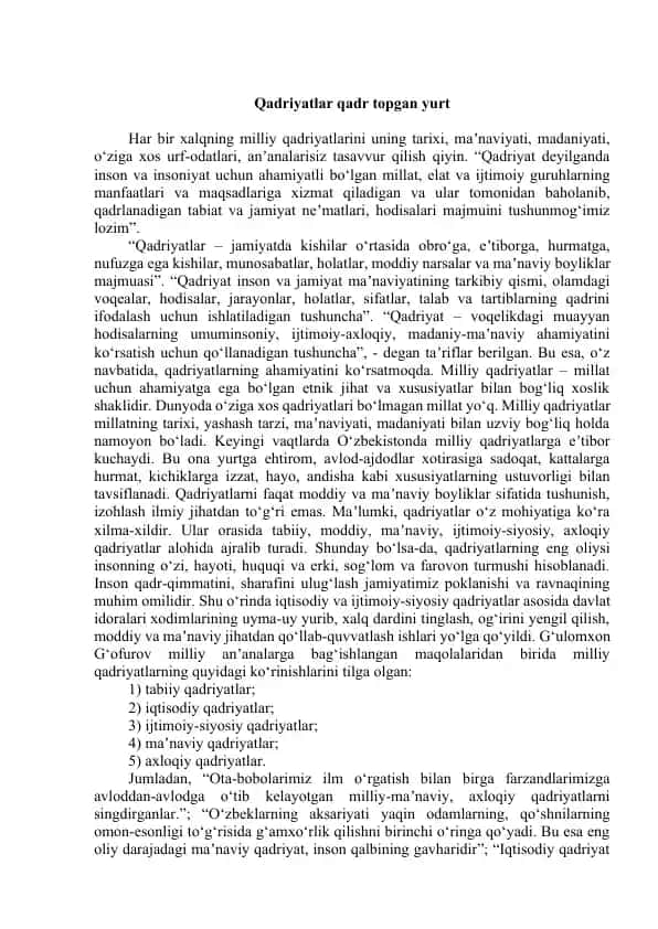 Qadriyatlar qadr topgan yurt