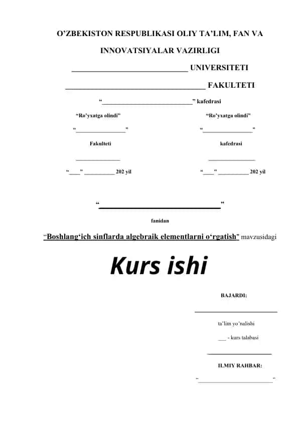 Boshlang'ich sinflarda algebraik elementlarni o'rgatish