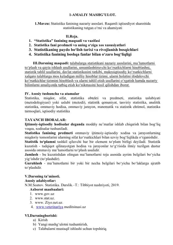 Statistika fanining nazariy asoslari