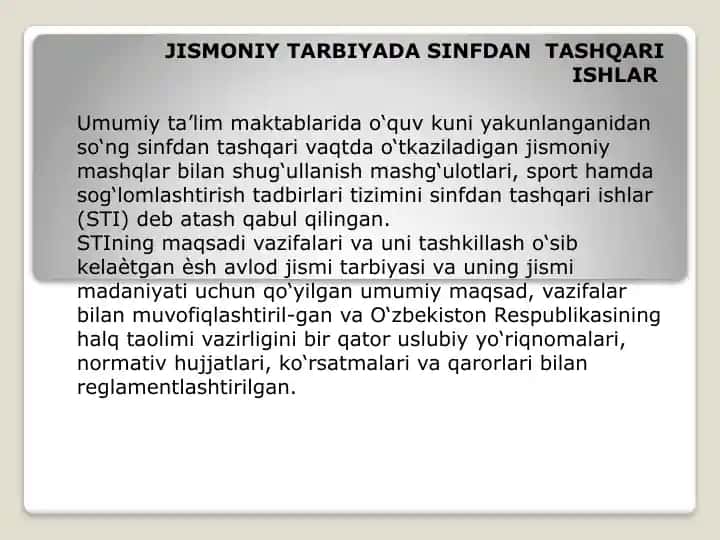 Jismoniy tarbiyada sinfdan tashqari ishlar