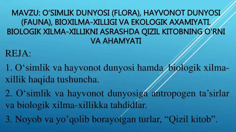 Biologik xilma-xillik haqida ma'lumotlar
