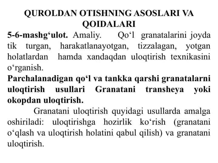 QUROLDAN OTISHNING ASOSLARI VA QOIDALARI