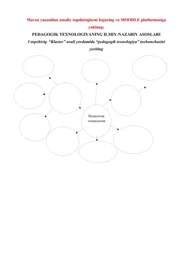 Amaliy topshiriqlar to`plami "Pedagogik Texnologiyani Bajaring va MOODLE Platformasiga Yuklang"